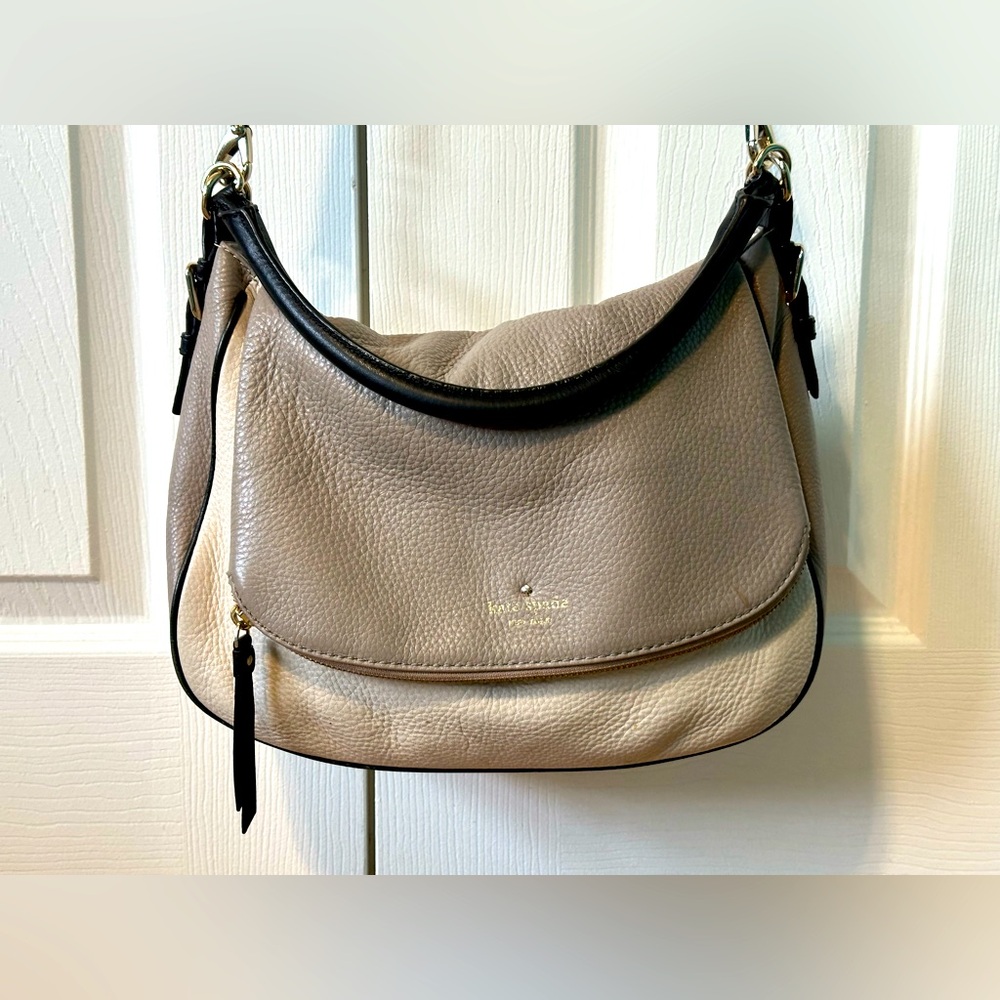 Kate Spade Cobble Hill Devin Leather Crossbody Bag Beige Gray Black Color Block